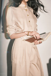 Tailored Twill Asymmetrical Cut Blouse Pants Two Piece Set