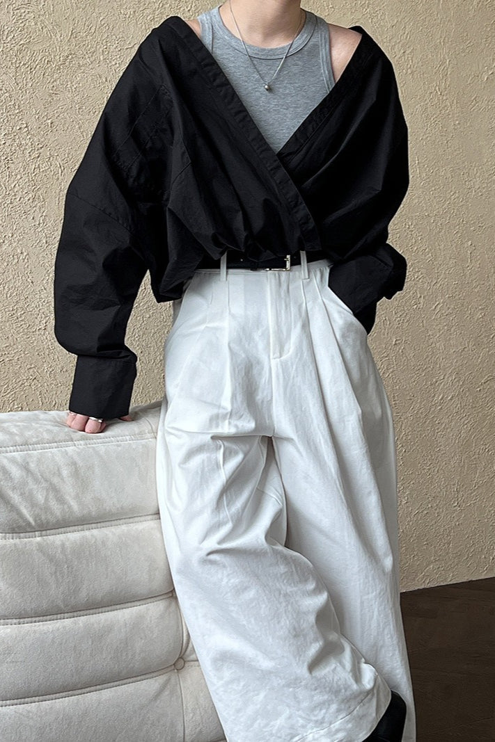 Off Shoulder Structured Peplum Mock Two Piece Blouse