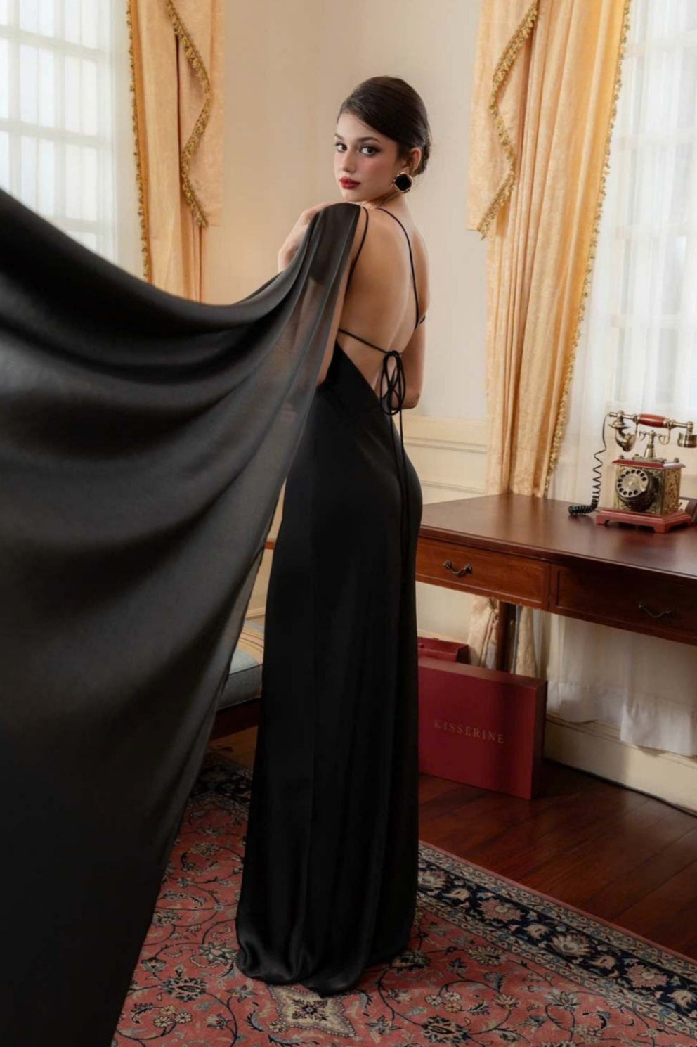 Satin One Shoulder Draped Cape Sheath Gown