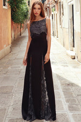 Backless Sheer Elegant Floor Length Lace Dress