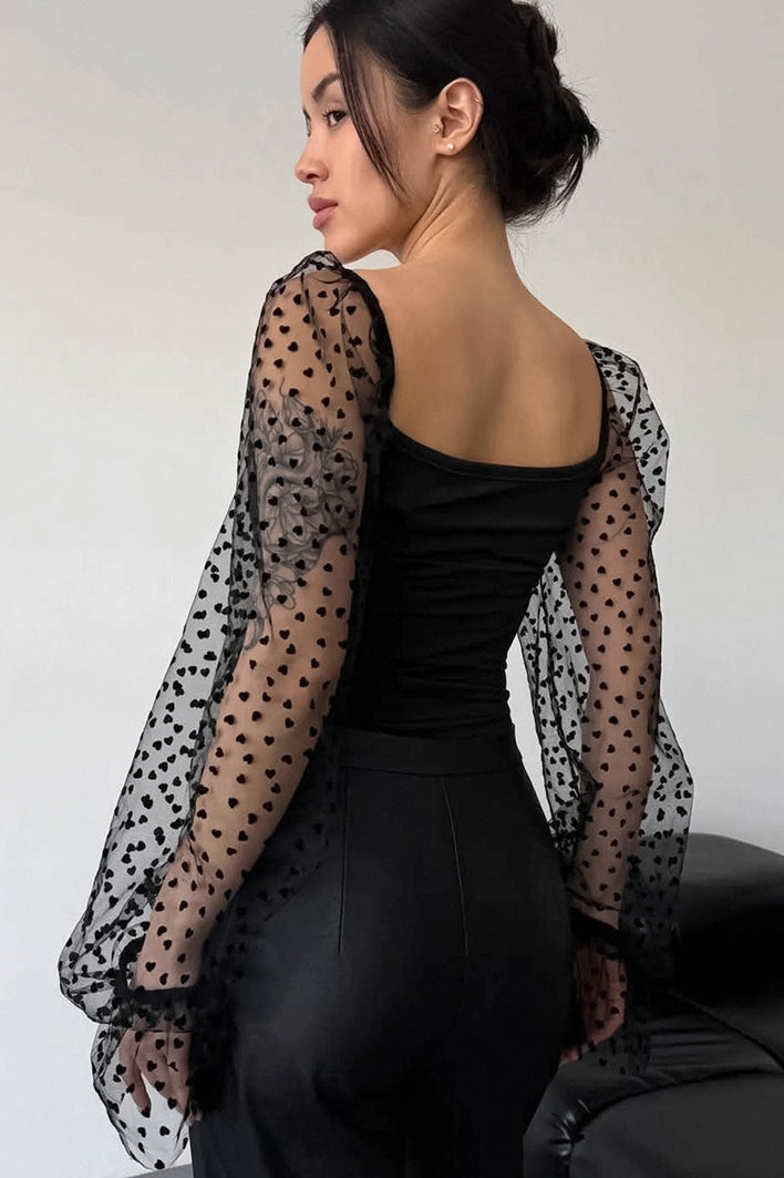 Polka Dot Mesh Shaping Blouse