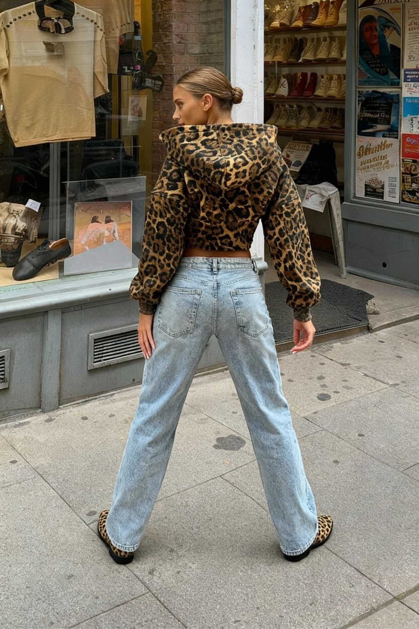 Street Style Leopard Print Hoodie Coat