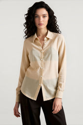 Linen Sheer Button Down Blouse