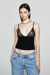 Lace Mesh Deep V Cami Top