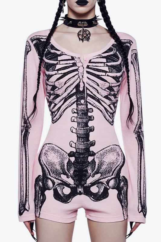 Halloween Skull Print Bodysuit T-Shirt