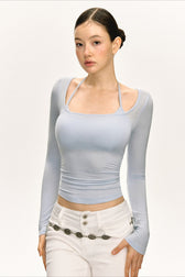 Cropped Layered Look Long Sleeve Top
