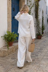 Linen Polo Collar Relaxed Blouse