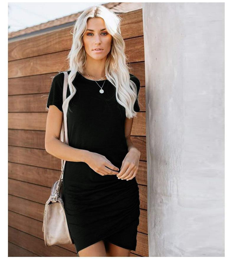 Round Neck Bag Hip Irregular Short-sleeved Dress