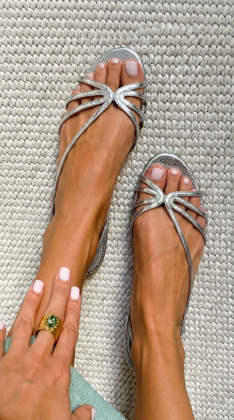 Snake Texture Bow Front Peep Toe Flat Sandals