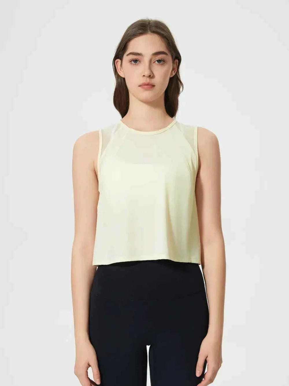 Round Neck Sleeveless Seam Detail Cropped Active Tank Top 31