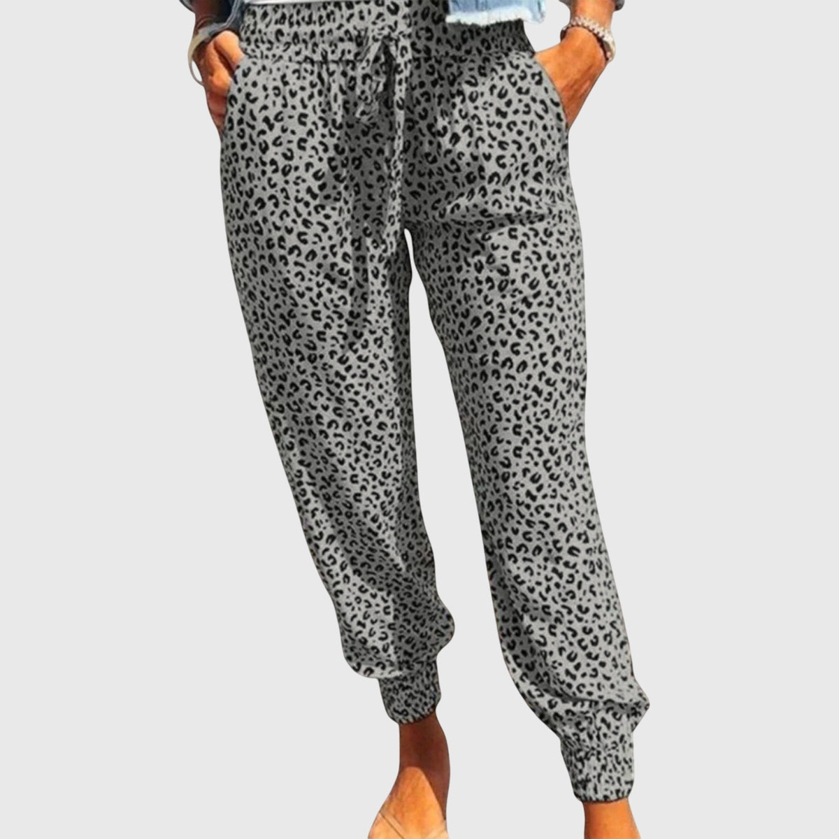 Leopard Print Drawstring Waist Tapered Jogger Pants