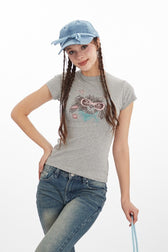 Edgy Crystal Embellished Tee T-Shirt