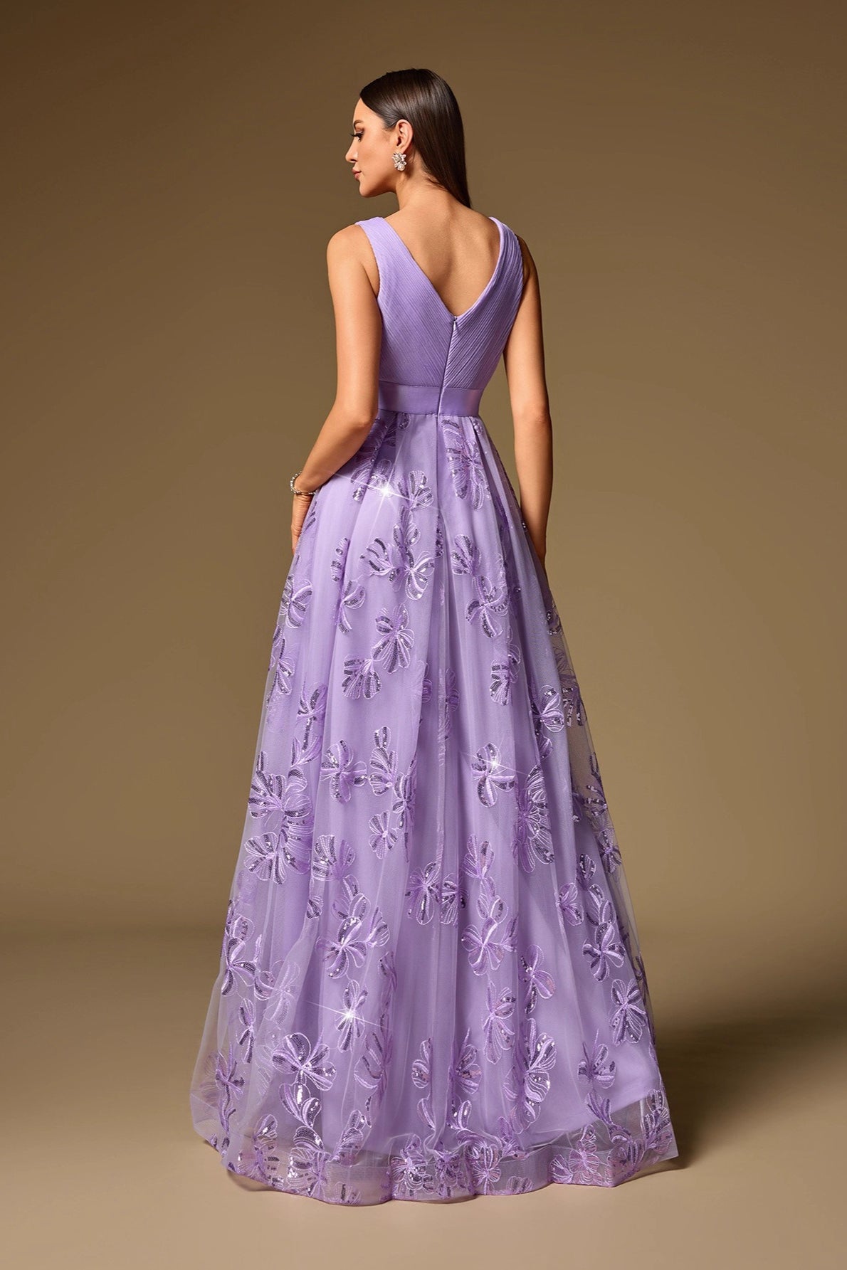 Double V Neck Short Sleeve Prom Dress