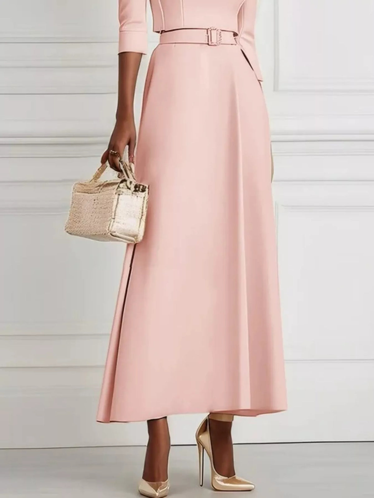 Off Shoulder Half Sleeve Belted A-Line Maxi Dress 11