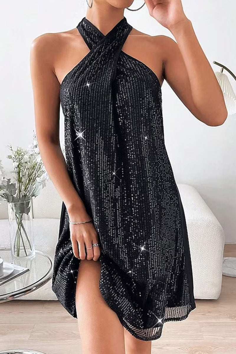 Halter Off Shoulder Sexy Sequined Dress