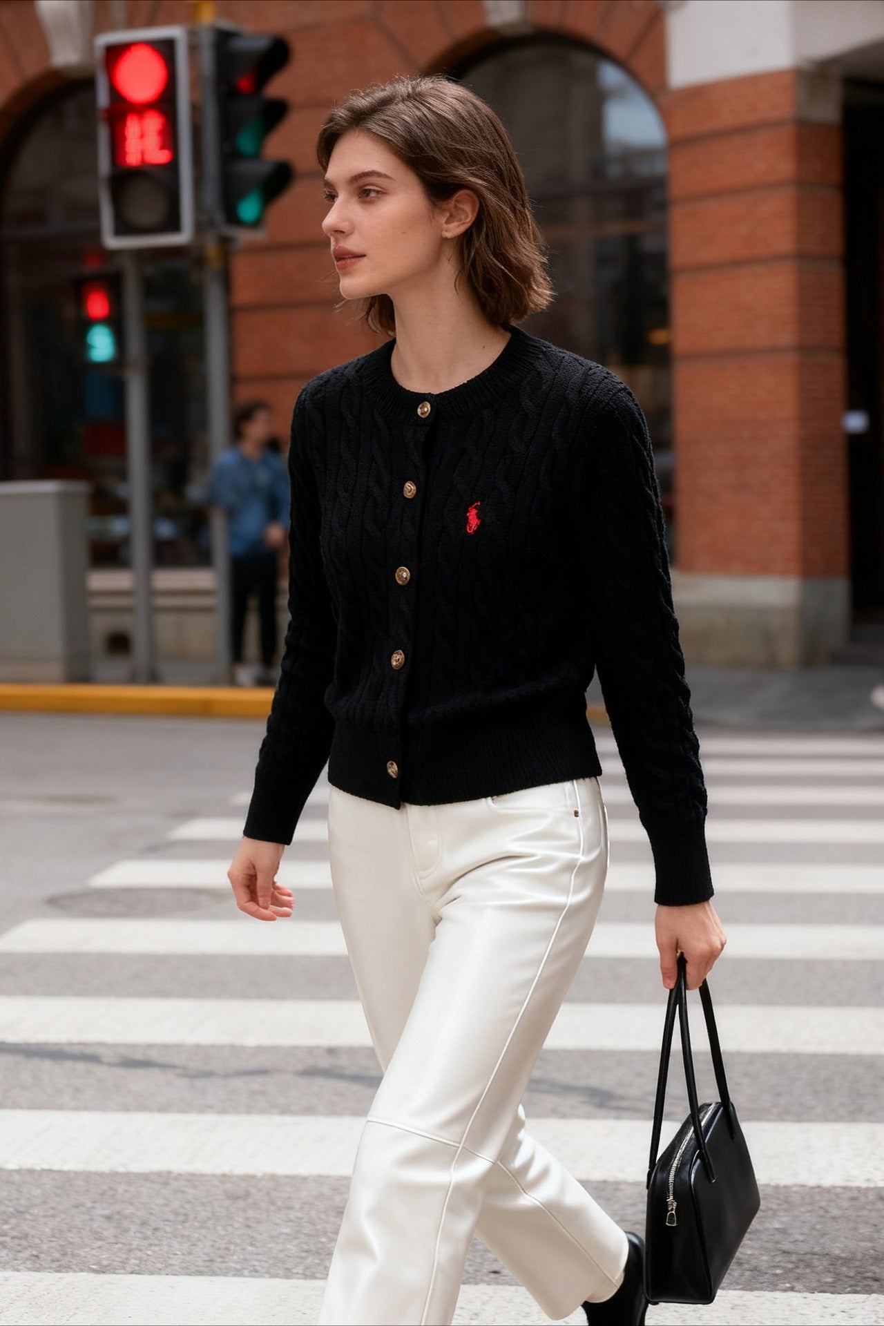 Wool Blend Embroidered Cable Cardigan