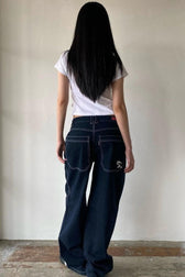 Vintage Washed Distressed Flared Denim Jeans