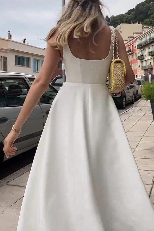 Charm Celeste - Square Neck Midi Dress