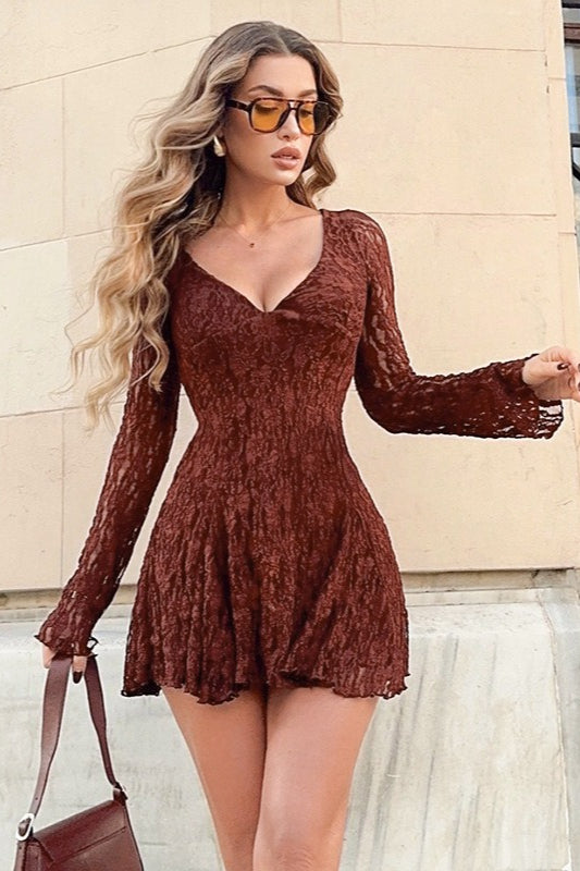 Elegant V Neck Bodycon Lace Dress - View 2