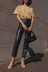 Office PU Straight Leg Stylish Workwear Pants