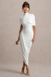 Solid Ruched Bodycon Cape Party Dress