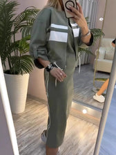Striped Zip Up Jacket and Midi Skirt Two Piece Set 3