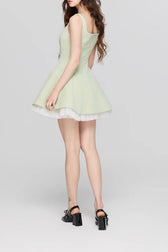Square Neck Mesh Panel Mini Dress 13