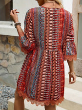 Boho Print Deep V-Neck Lace Trim Mini Dress 9