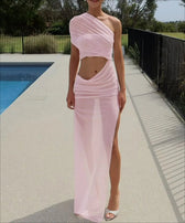 Mesh One Shoulder Ruched Maxi Dress 2