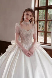 Satin Cathedral Train Wedding Dress