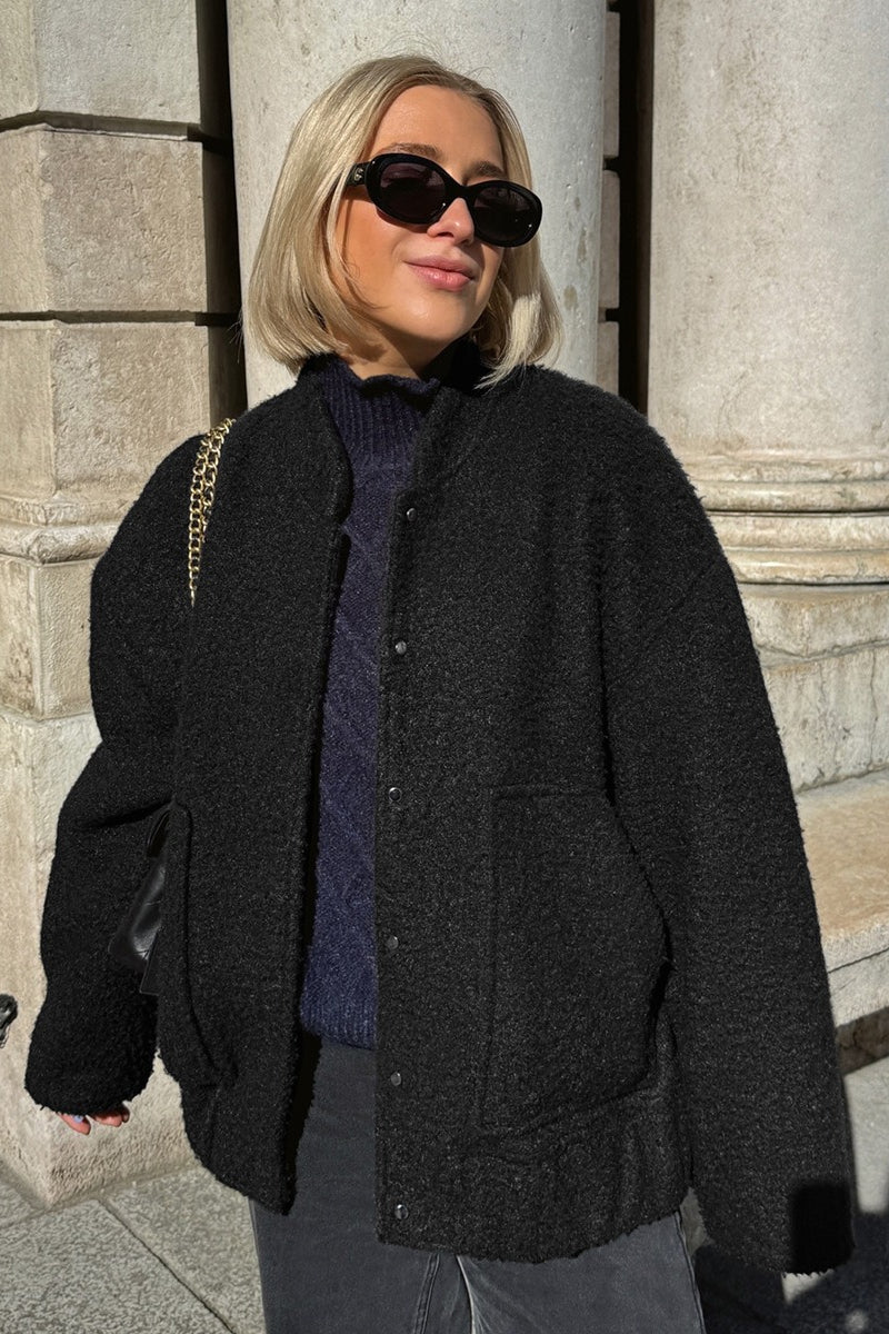 Loop Knit Stand Collar Coat