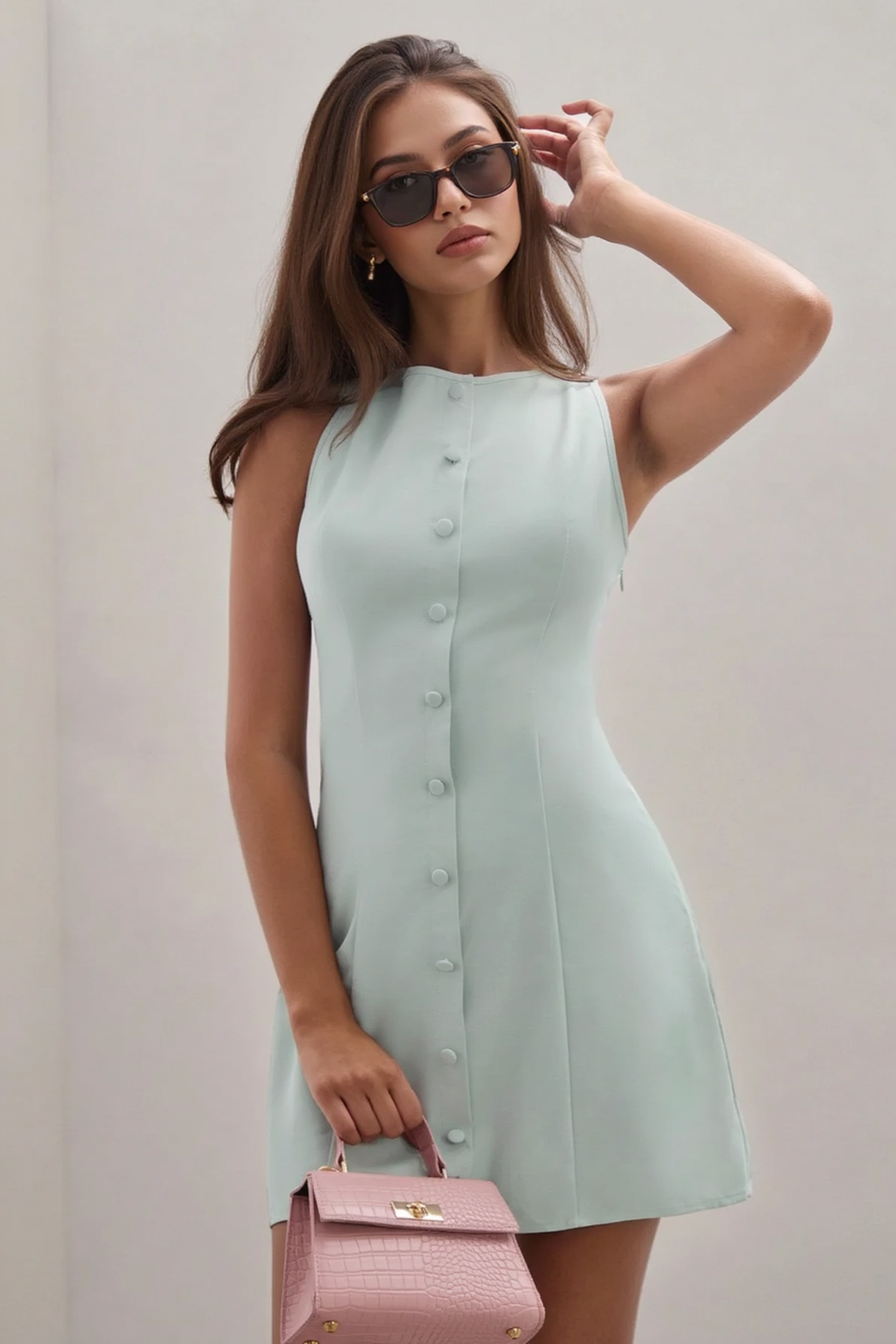 Button Slim Sleeveless Elegant Work Dress