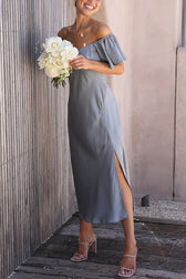 Pure Love Satin Butterfly Sleeve Slit Midi Dress - View 7