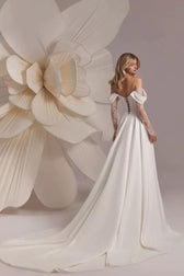 Off Shoulder Train Elegant White Wedding Dress