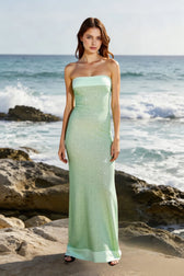 Strapless Sequin Slit Back Prom Dress