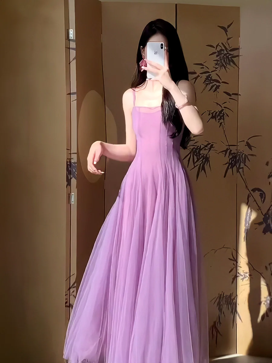 A Line Purple Tulle Long Prom Dress Sexy Evening Dresses   fg7659