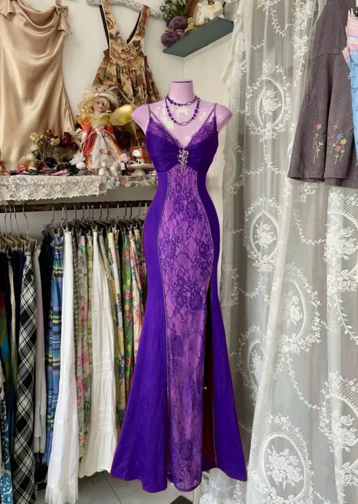 V Neck Lace Burgundy Long Prom Dress Mermaid Evening Party Gown     fg6916