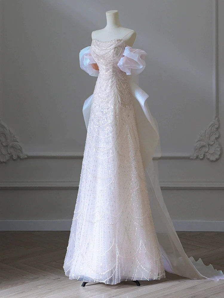 Pink Off Shoulder Long Prom Dress Sequin Evening Party Dresses  fg7705