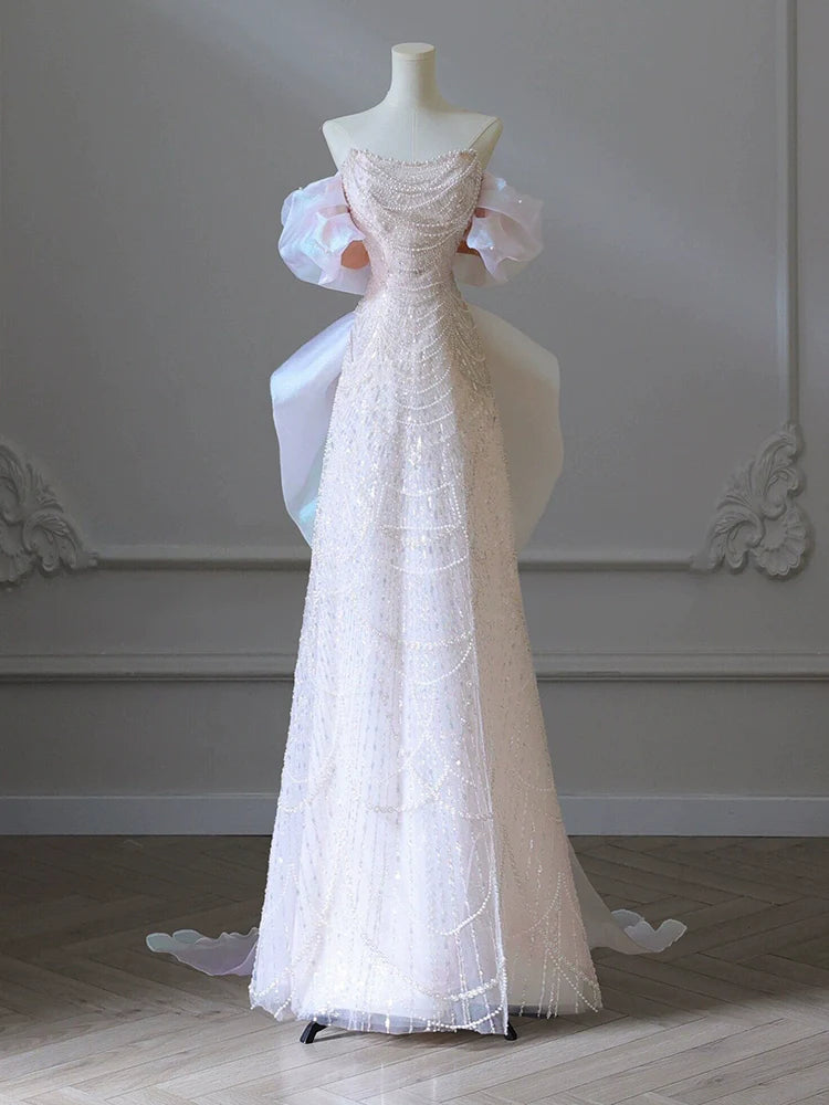 Pink Off Shoulder Long Prom Dress Sequin Evening Party Dresses  fg7705