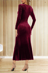 Solid Color Velvet Long Sleeve V-neck Slim Fit Fishtail Maxi Dress - View 12