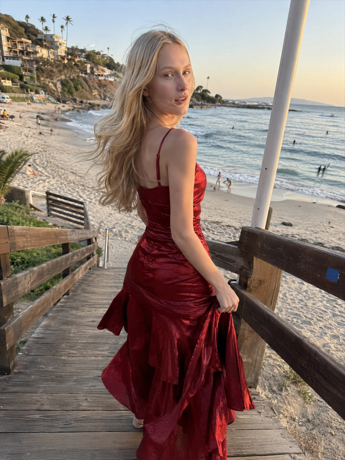 Satin Ruffle Trim Party Dress