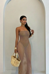 Solid Tube Cutout Tassel Maxi Slim Bodycon Dress