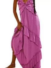 Halter Neck Deep V-Neck Ruffle Tiered Backless Maxi Dress 28