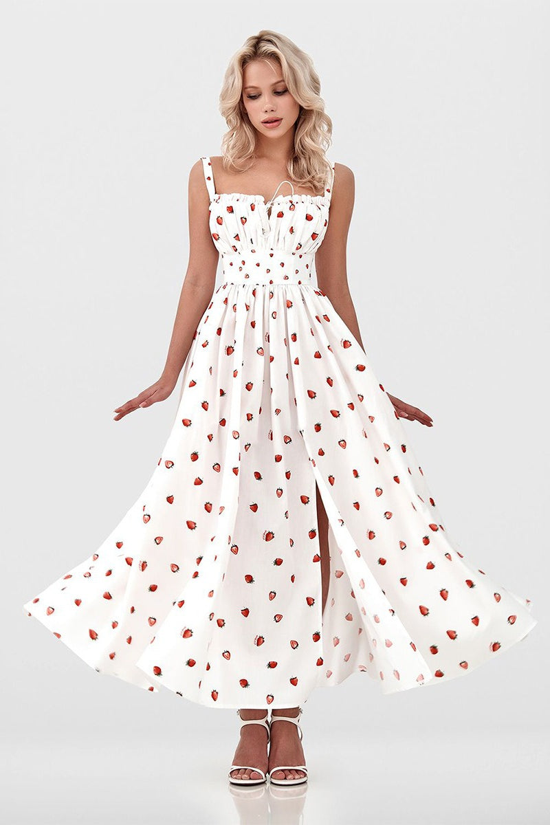 Floral Cami Tie High Waist Slit Midi Dress