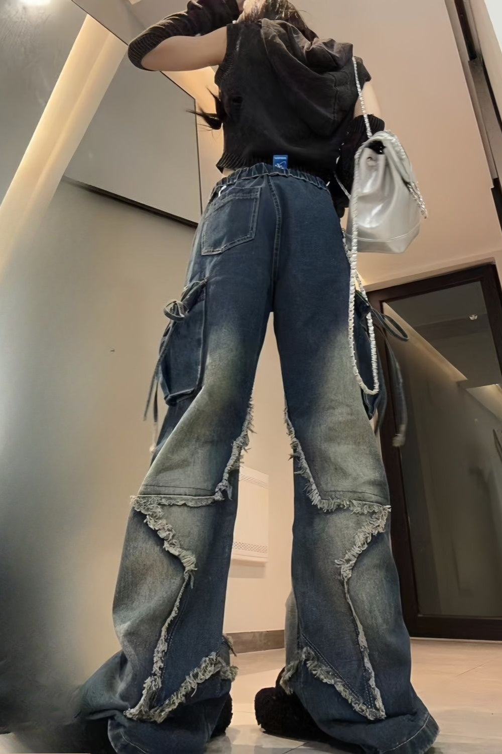 Y2K Vintage Gothic Star Pocket Straight Wide Leg Jeans