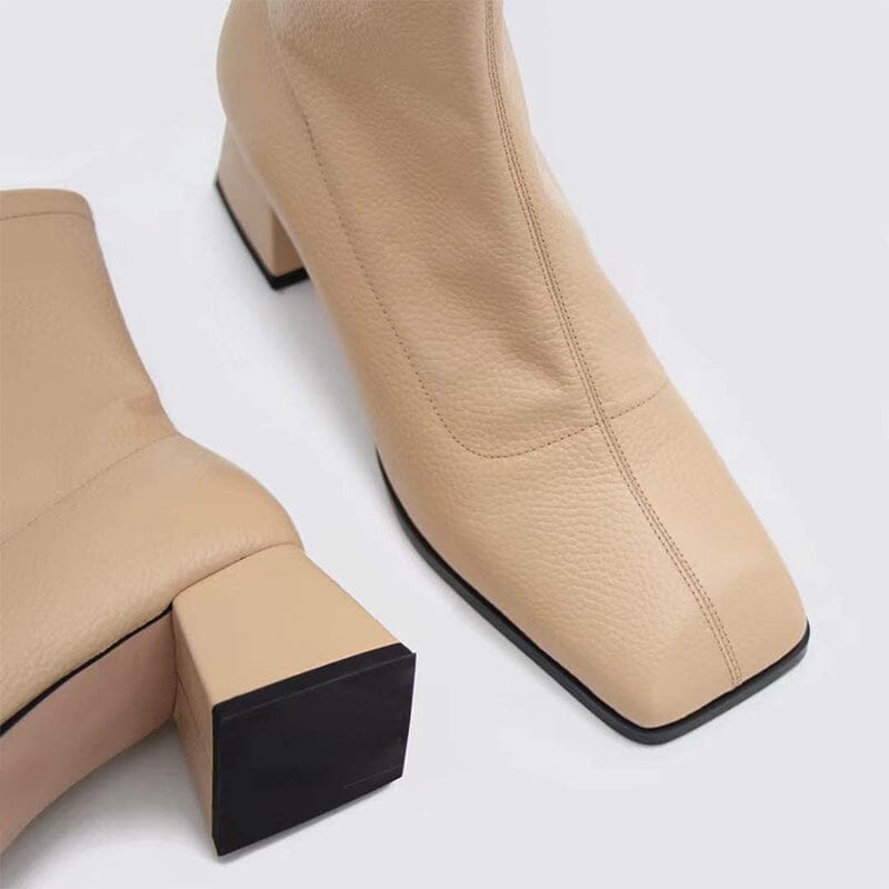 Classic Nude Leather Boots Elegant Glove-Like Ankle Boots High Heel Side Zipper Boots