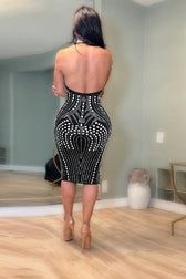 Backless Sleeveless Rhinestone Mesh Milk Silk Cocktail Dress 2