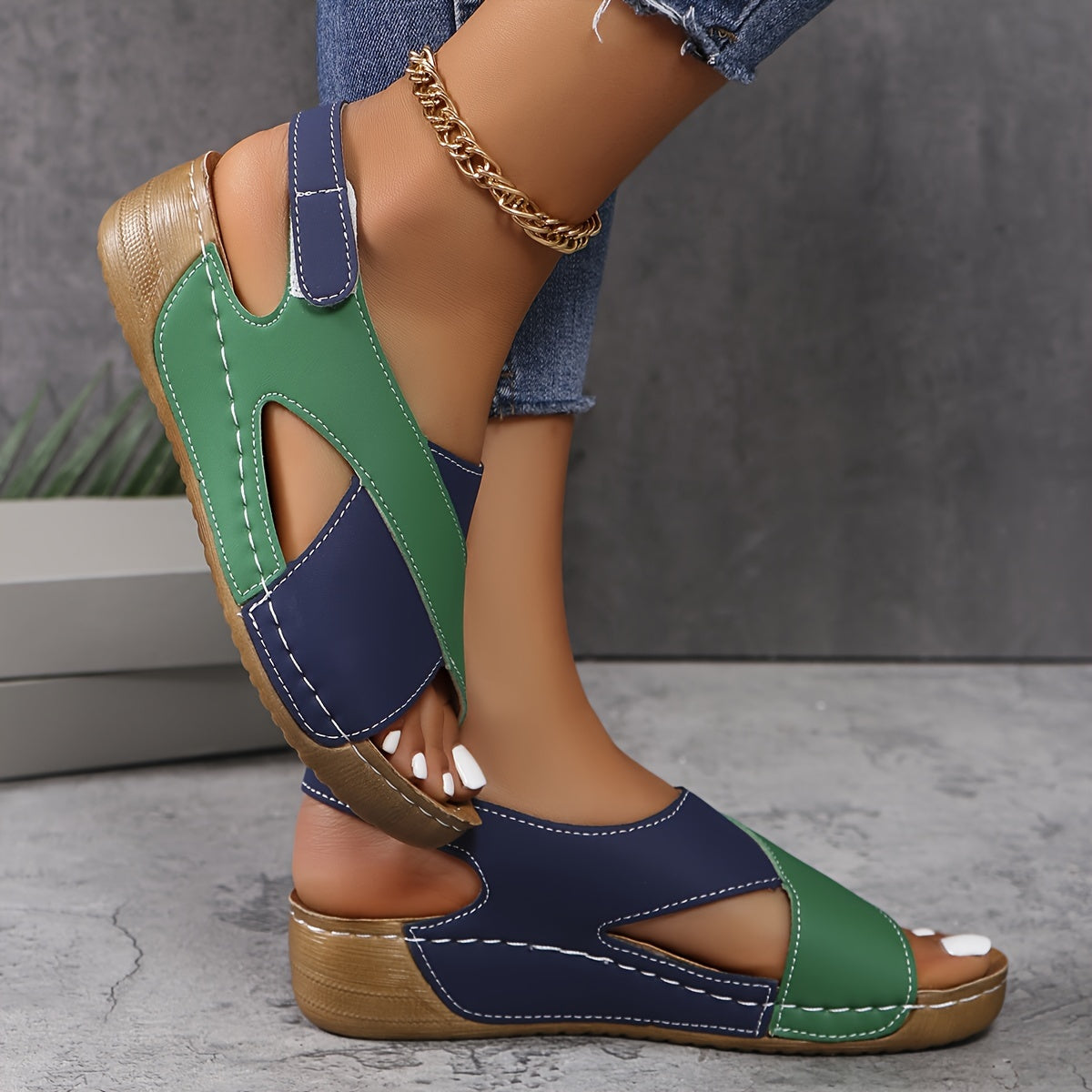 Open Toe Ankle Strap Wedge Sandals