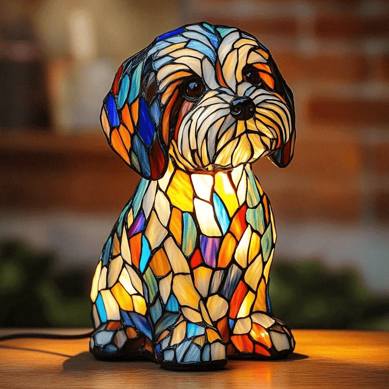 Stained Glass Mosaic Puppy Dog Table Lamp