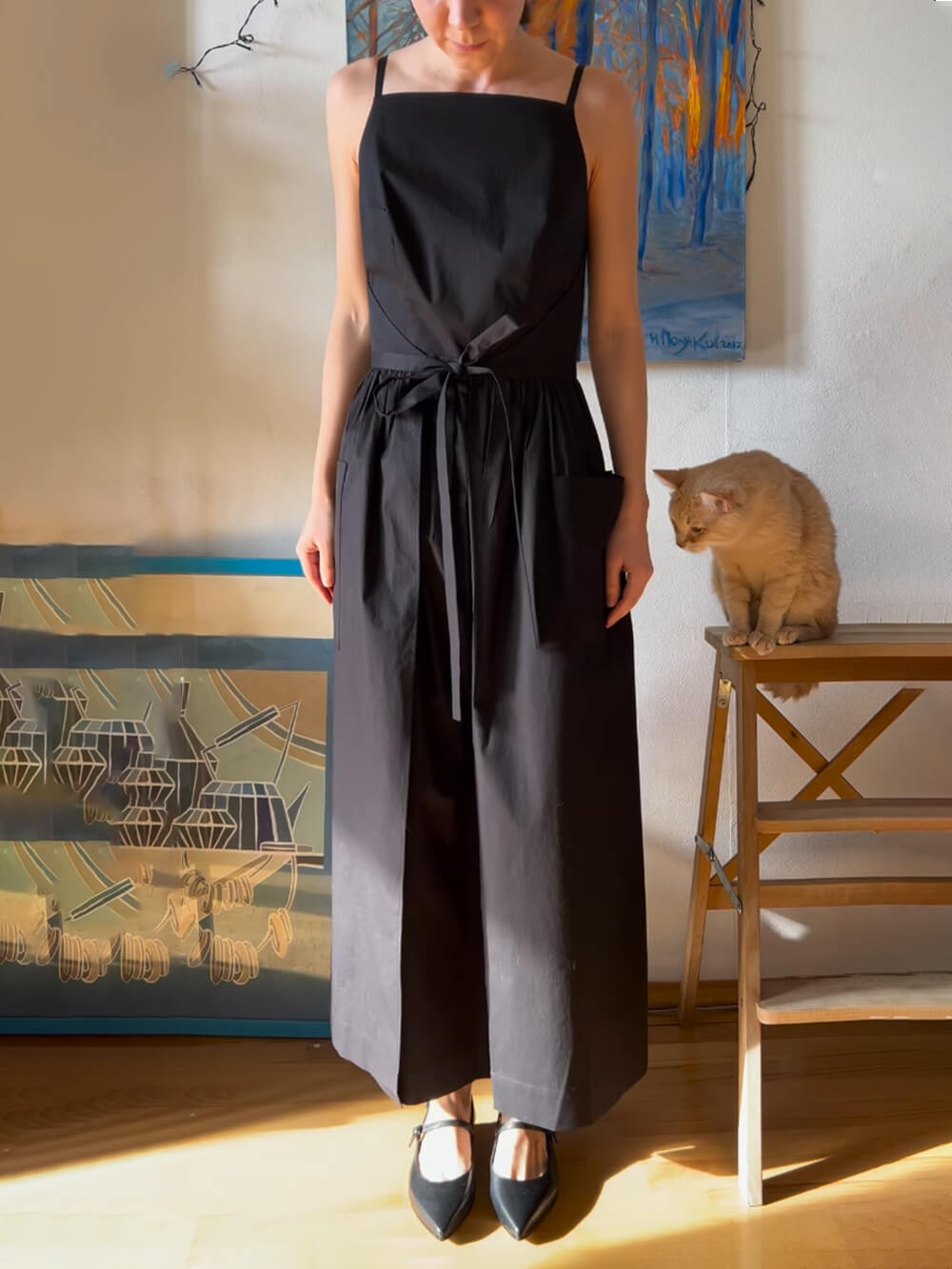 Spaghetti Strap Square Neck Tie Belt Side Pocket Maxi Dress
